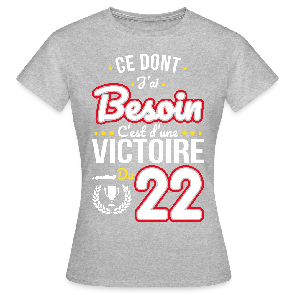 T-shirt Femme - Ce dont j'ai besoin c'est d'une victoire du 22 - gris chiné
