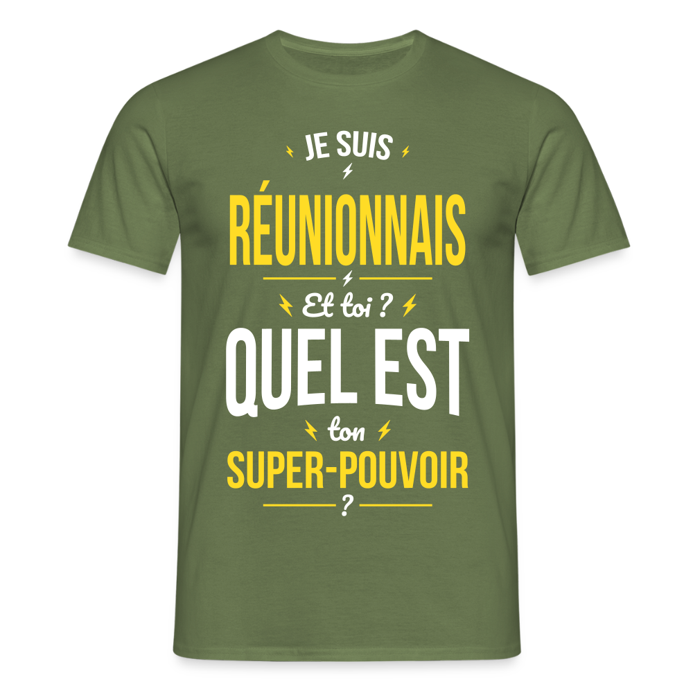 T-shirt Homme - Je suis Réunionnais - Super-pouvoir - vert militaire