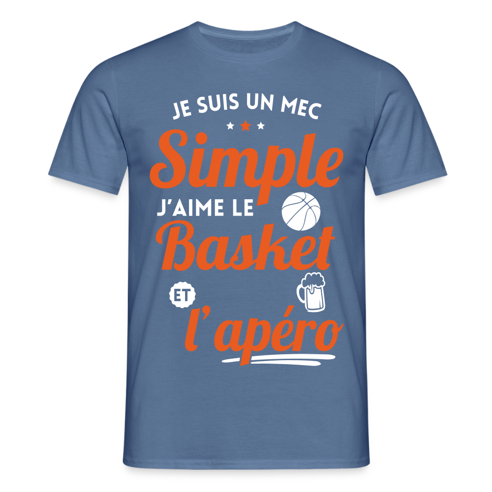 T-shirt Homme - J'aime le basket et l'apéro - bleu pigeon