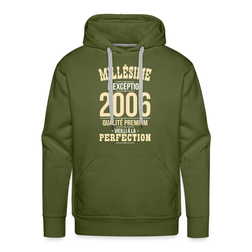 Sweat à capuche Premium Homme - Anniversaire 19 Ans - Millésime 2006 - vert olive