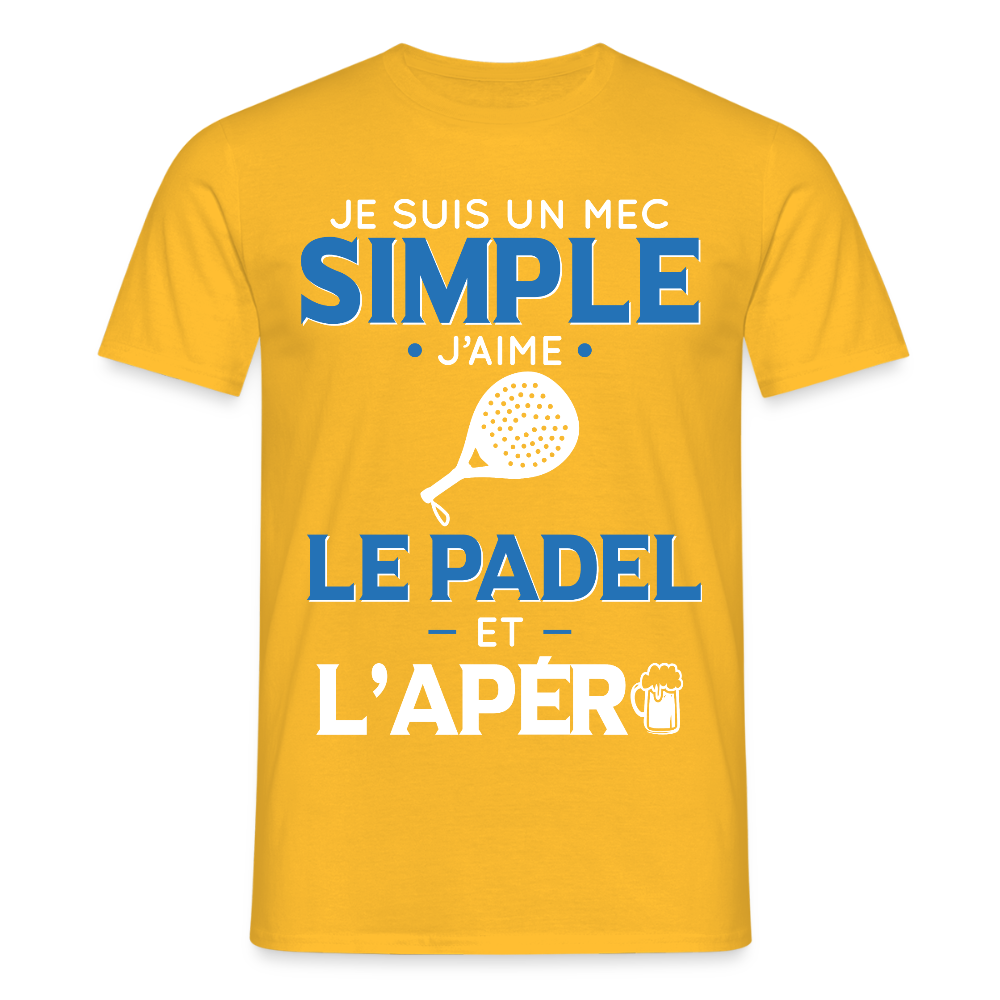 T-shirt Homme - Mec Simple j'aime le Padel et L'apéro - jaune