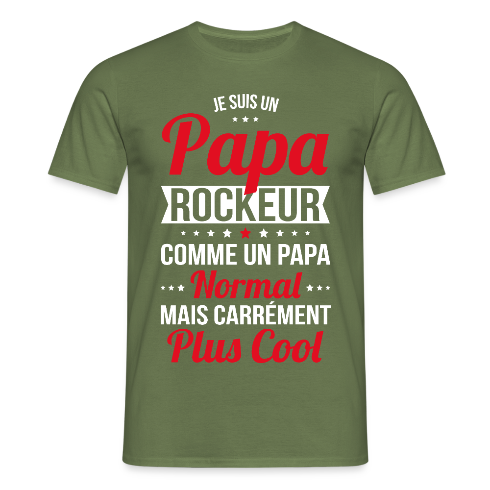 T-shirt Homme - Papa rockeur plus cool - vert militaire