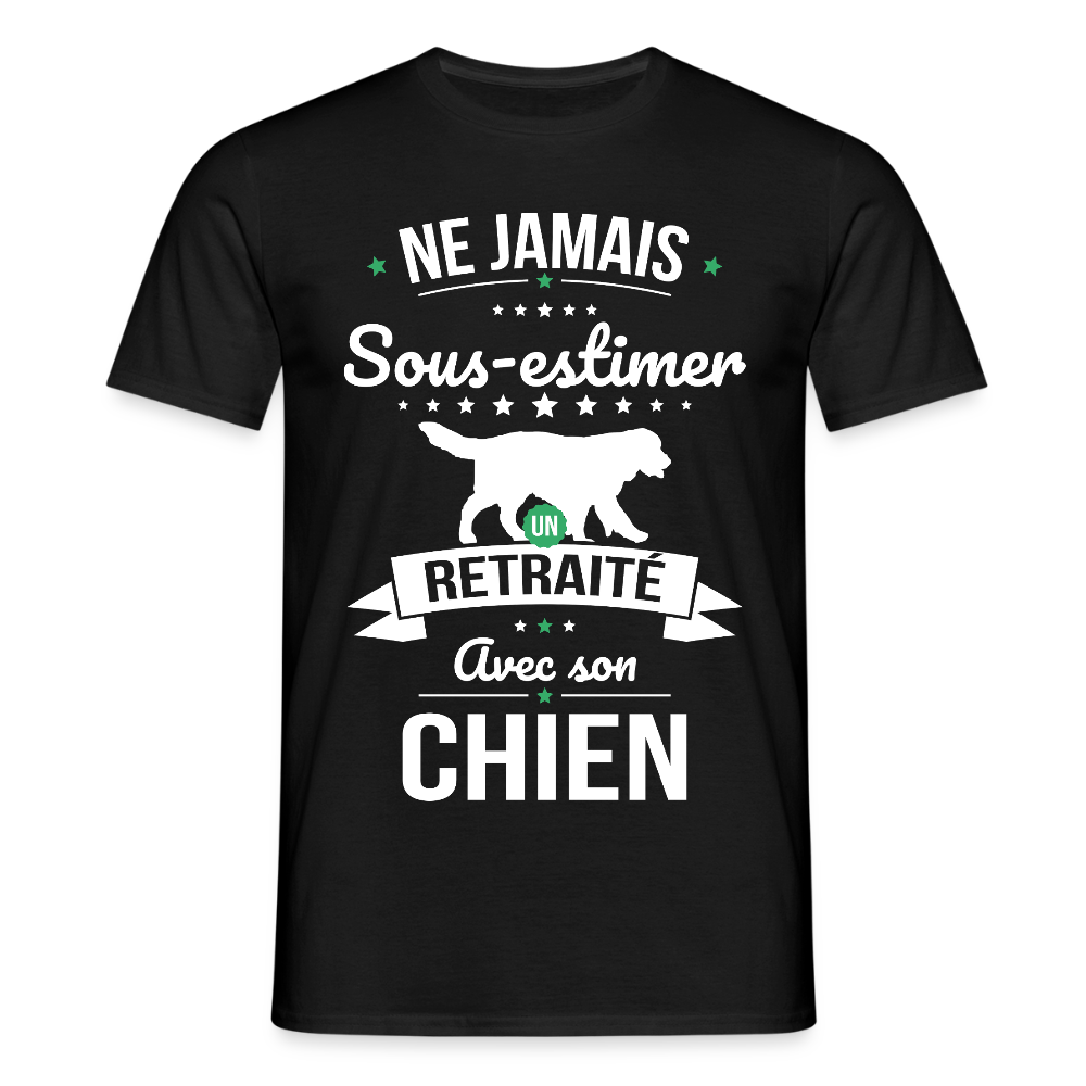 T-shirt Homme - Ne jamais sous-estimer un retraité avec son chien - noir
