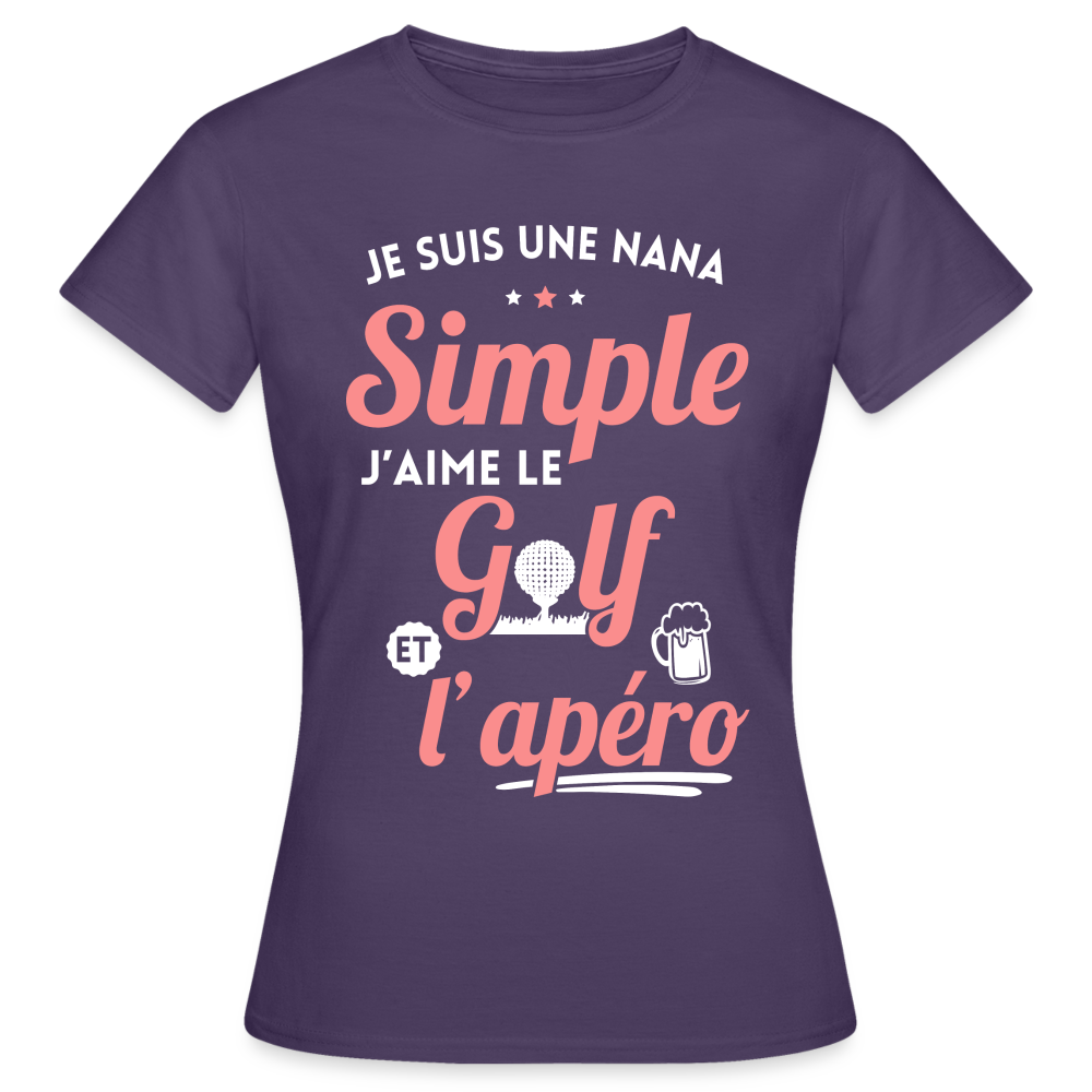 T-shirt Femme - J'aime le golf et l'apéro - violet foncé