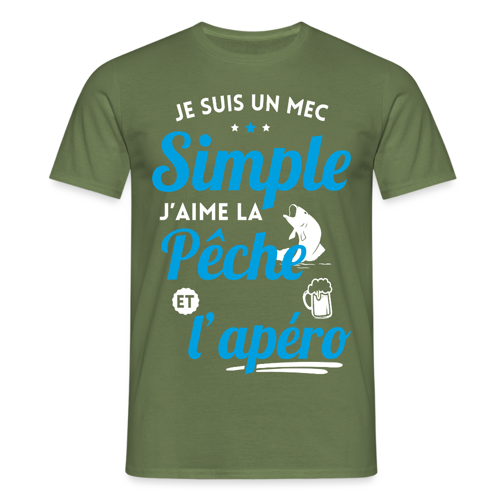 T-shirt Homme - J'aime la pêche et l'apéro - vert militaire
