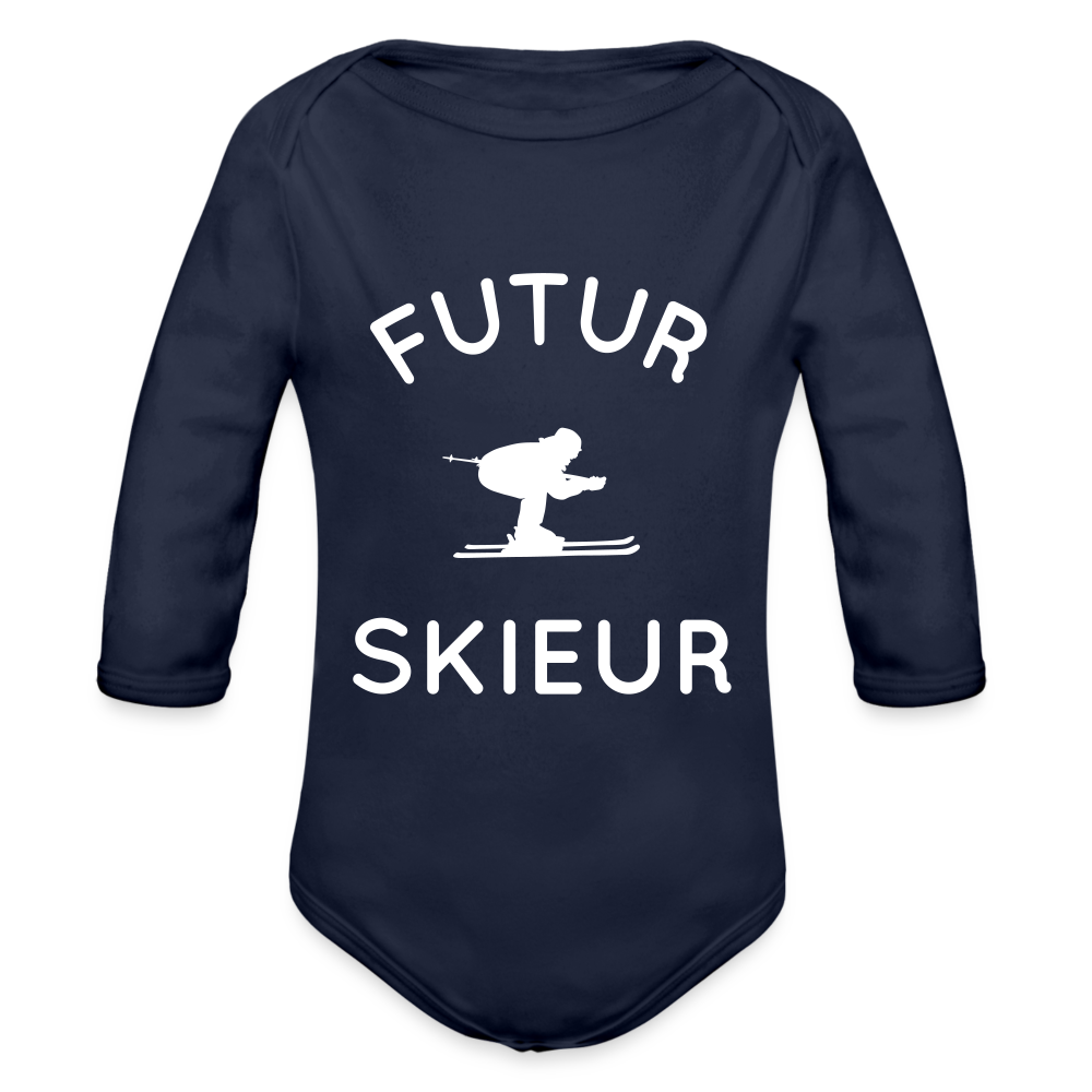 Body Bébé bio manches longues - Futur skieur - marine foncé