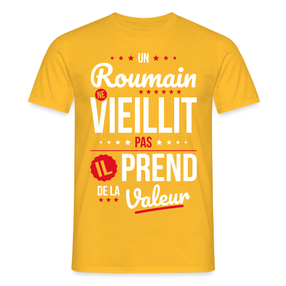 T-shirt Homme - Un Roumain ne vieillit pas - jaune