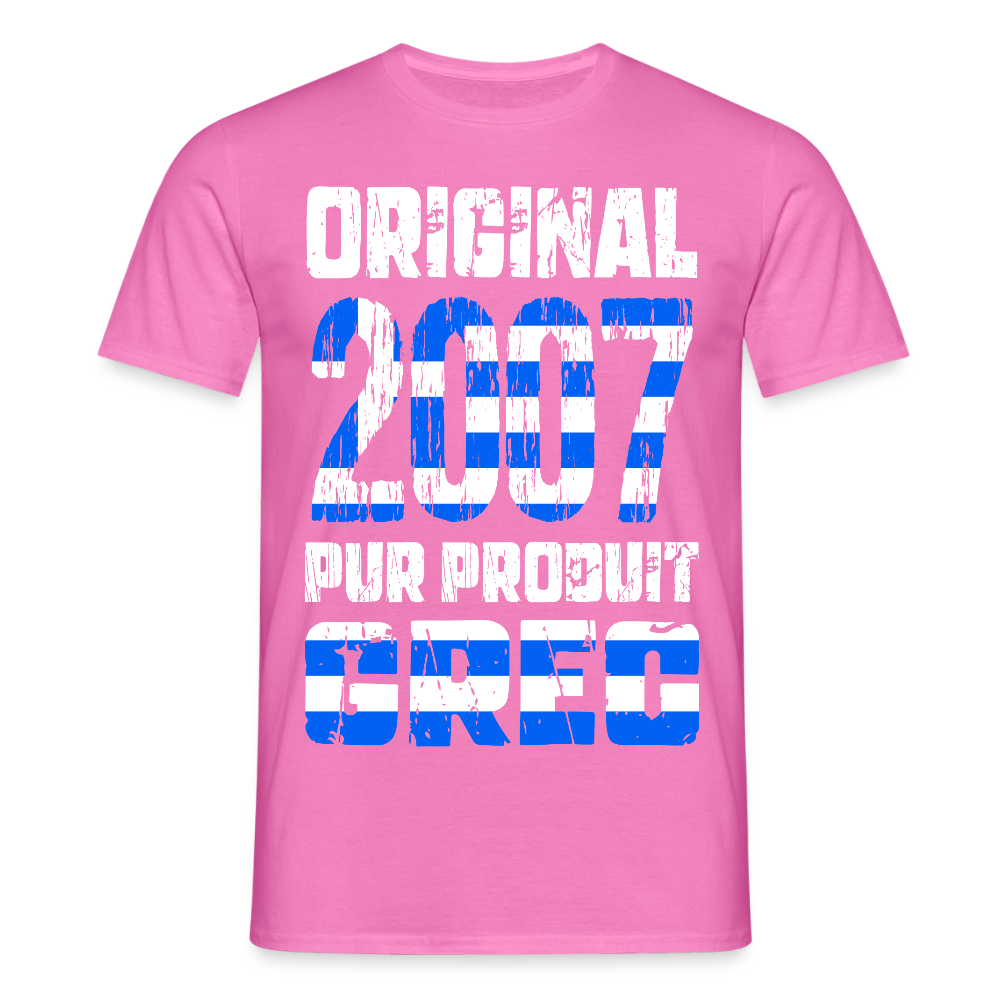 T-shirt Homme - Anniversaire 18 Ans - Original 2007 - Pur produit Grec - rose