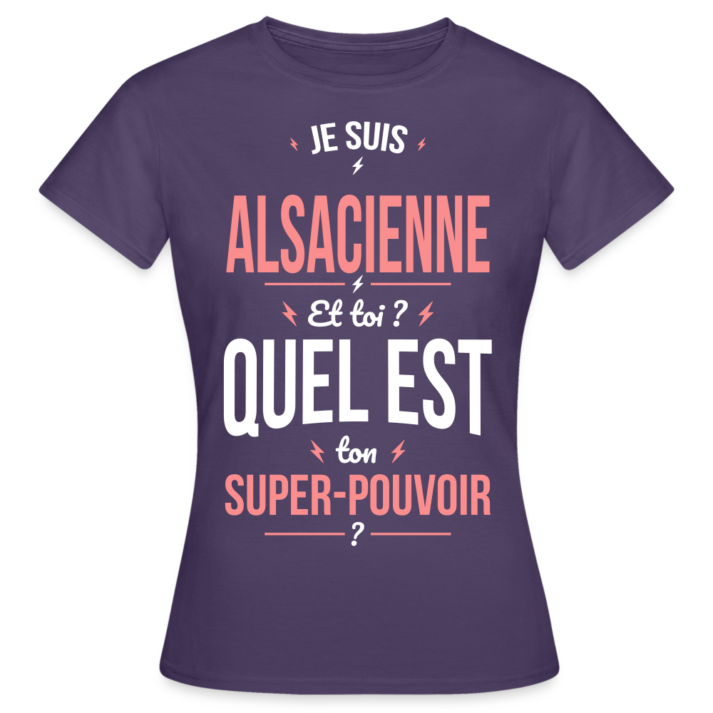 T-shirt Femme - Je suis Alsacienne - Super-pouvoir - violet foncé