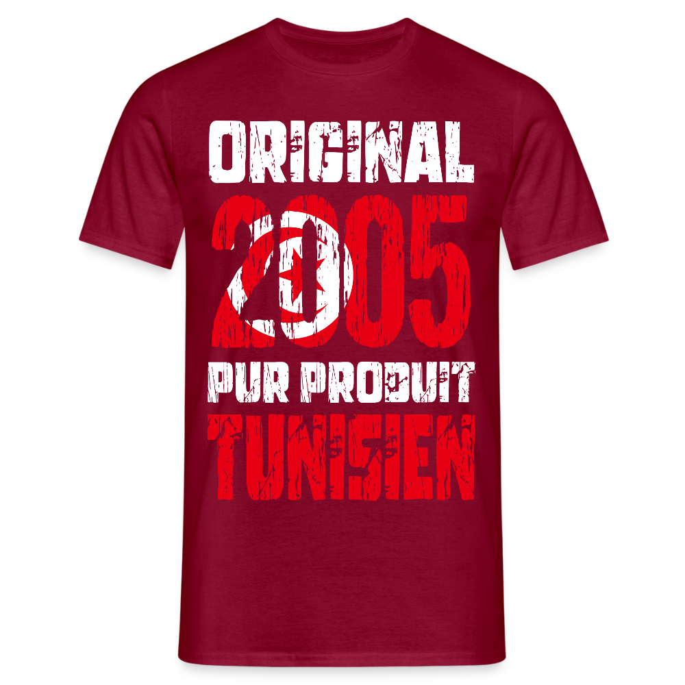 T-shirt Homme - Anniversaire 20 Ans - Original 2005 - Pur produit Tunisien - rouge brique