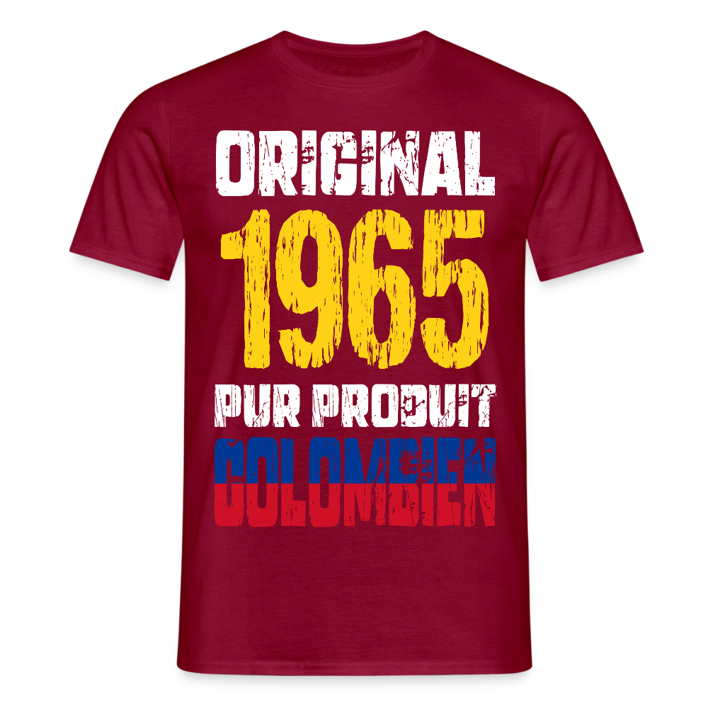 T-shirt Homme - Anniversaire 60 Ans - Original 1965 - Pur produit Colombien - rouge brique