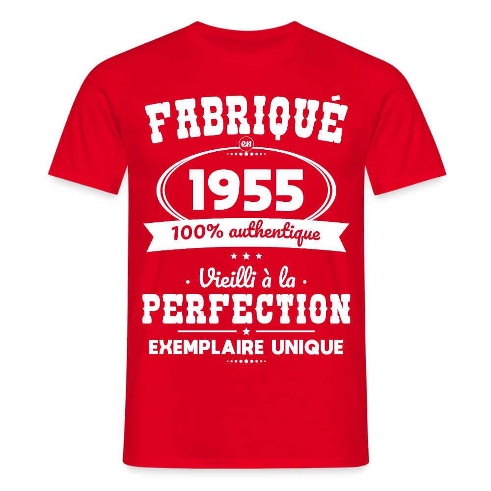 T-shirt Homme - Anniversaire 70 Ans - Fabriqué en 1955 - rouge