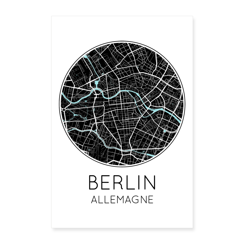 Poster Berlin - Plan Berlin - 40 x 60 cm - blanc
