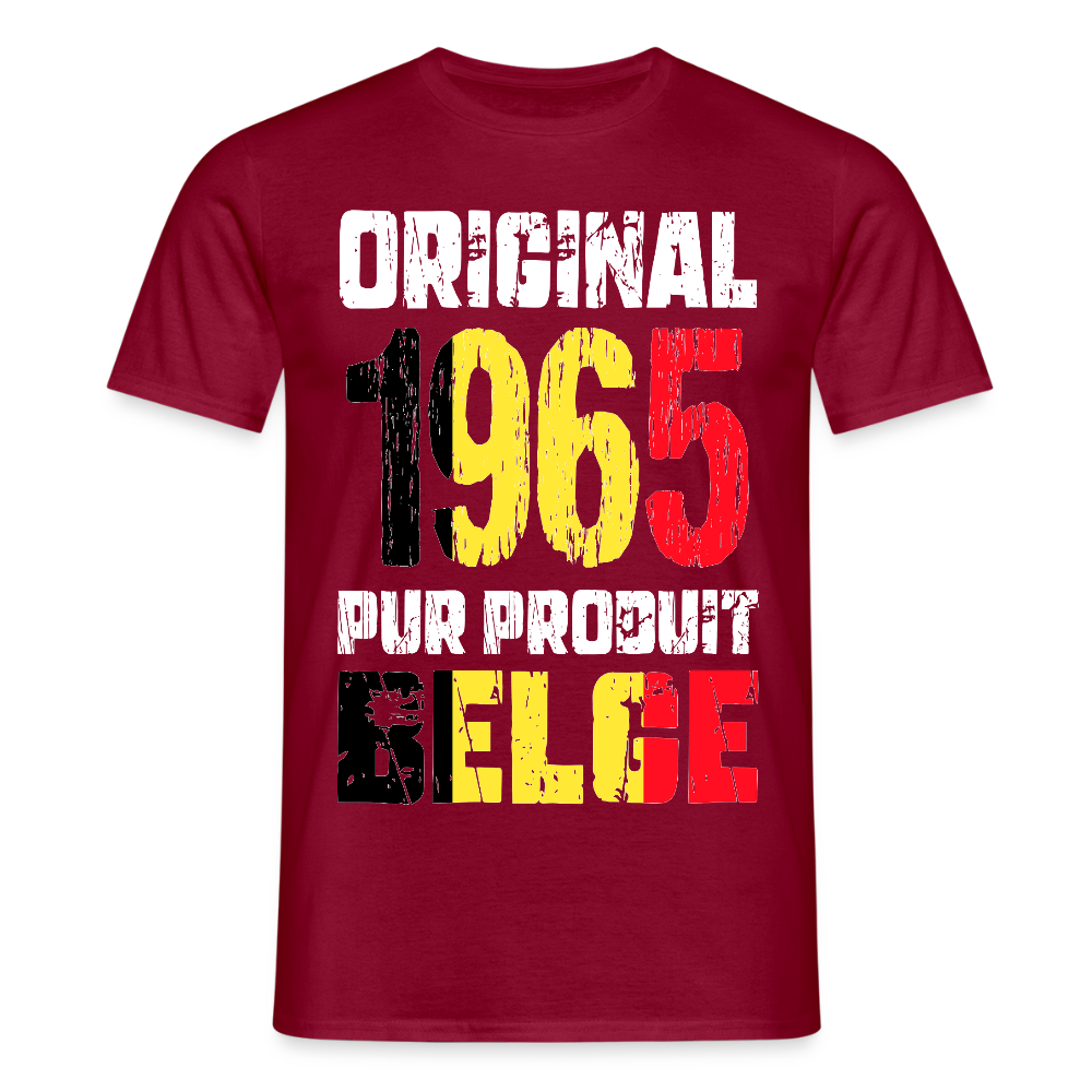 T-shirt Homme - Anniversaire 60 Ans - Original 1965 - Pur produit Belge - rouge brique