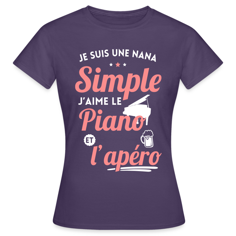 T-shirt Femme - J'aime le piano et l'apéro - violet foncé