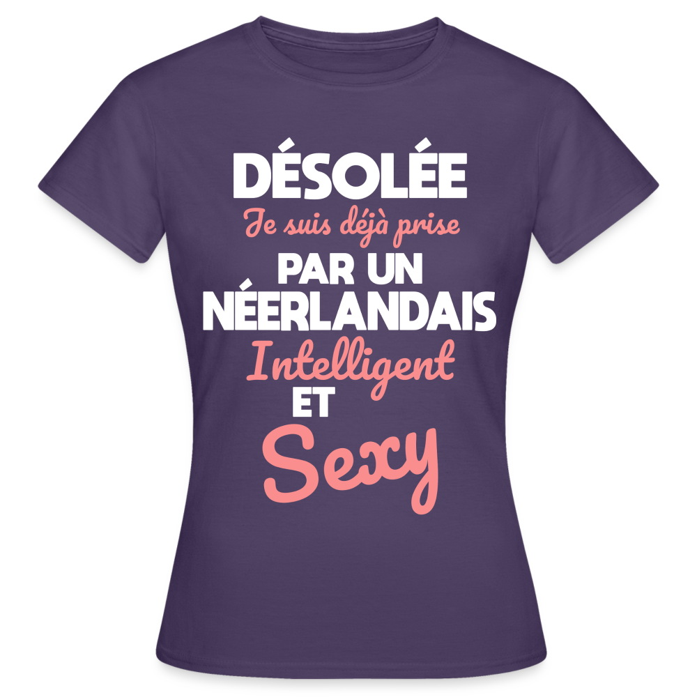 T-shirt Femme - Je suis déjà prise par un Néerlandais intelligent et sexy - violet foncé