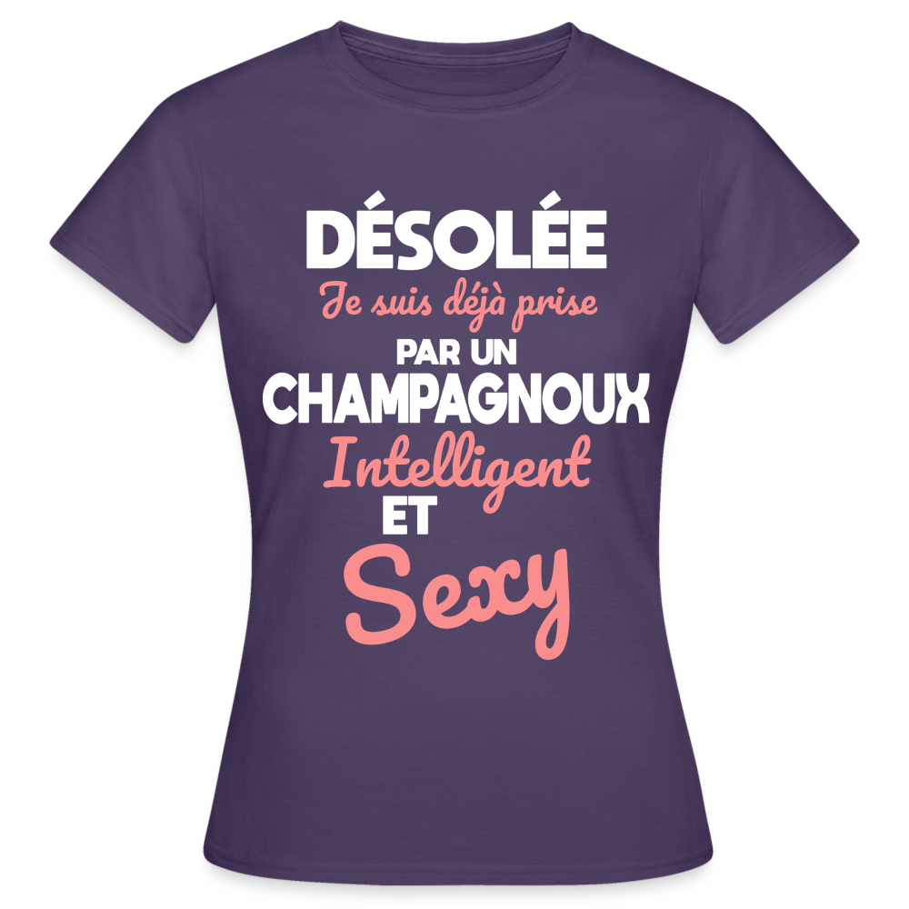 T-shirt Femme - Je suis déjà prise par un Champagnoux intelligent et sexy - violet foncé