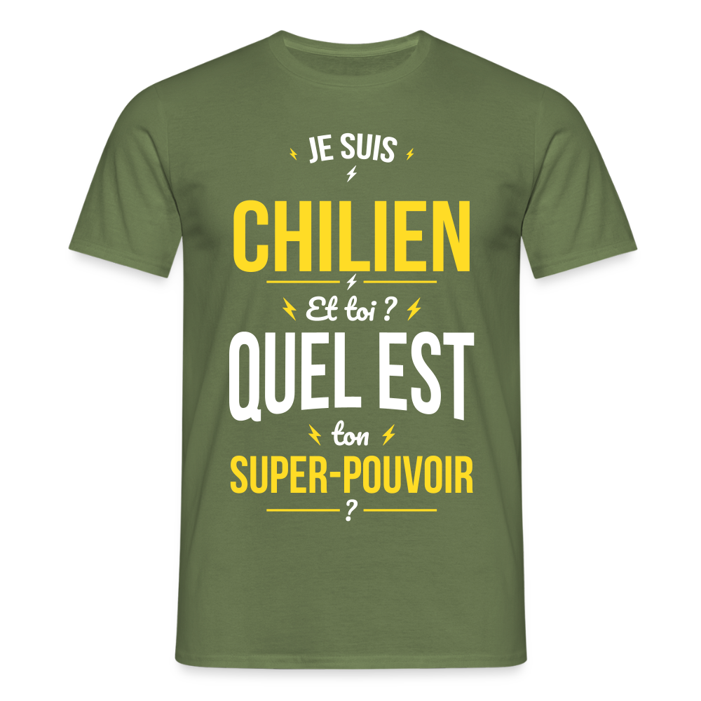 T-shirt Homme - Je suis Chilien - Super-pouvoir - vert militaire
