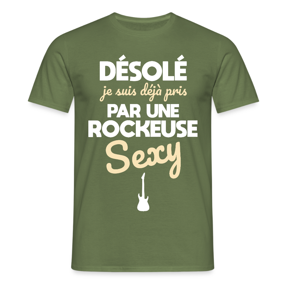 T-shirt Homme - Je suis pris par une rockeuse sexy - vert militaire