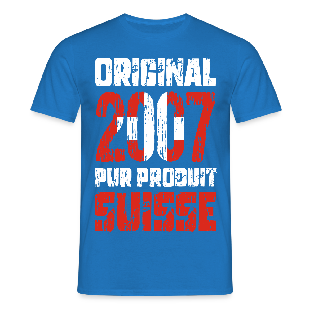 T-shirt Homme - Anniversaire 18 Ans - Original 2007 - Pur produit Suisse - bleu royal