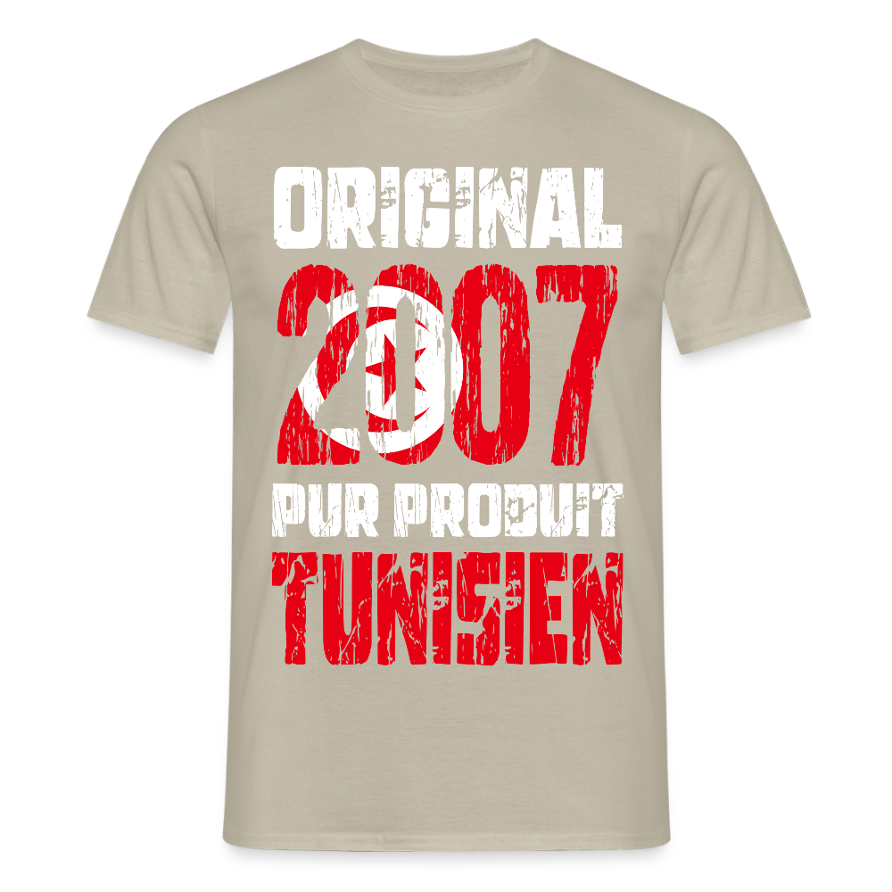 T-shirt Homme - Anniversaire 18 Ans - Original 2007 - Pur produit Tunisien - beige sable