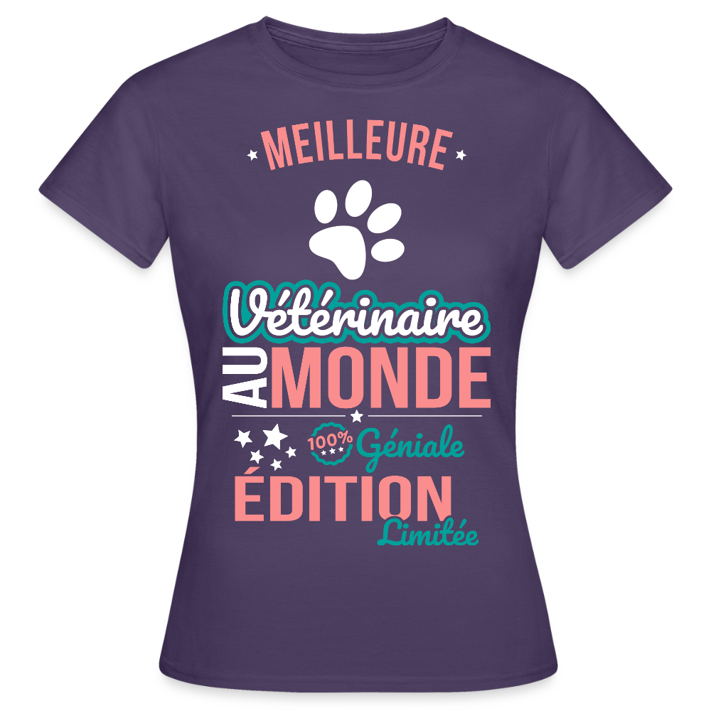 T-shirt Femme - Meilleure Vétérinaire au monde - 100% géniale - violet foncé