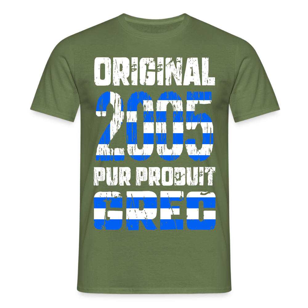 T-shirt Homme - Anniversaire 20 Ans - Original 2005 - Pur produit Grec - vert militaire