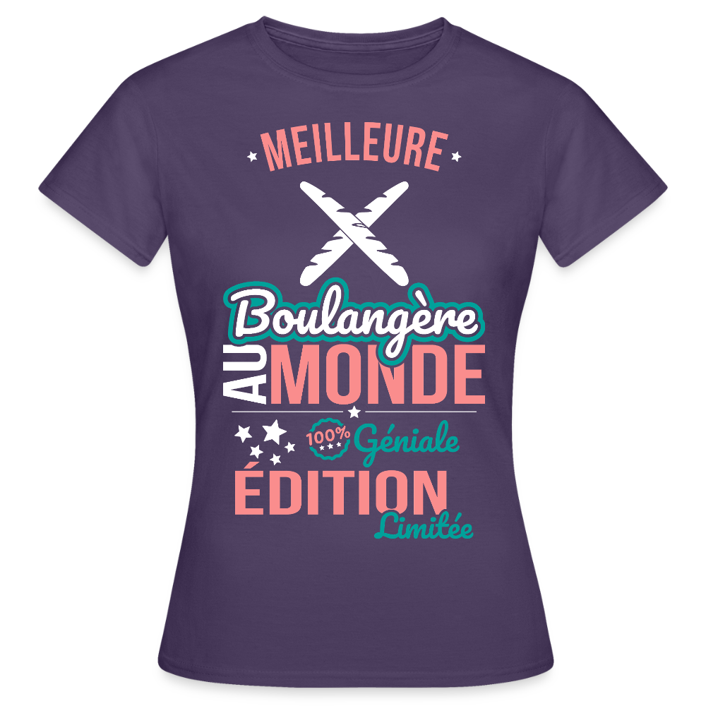 T-shirt Femme - Meilleure Boulangère au monde - 100% géniale - violet foncé