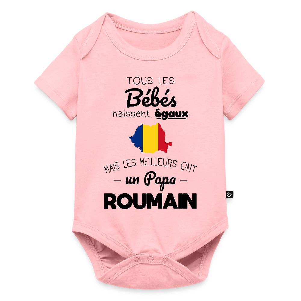 Body Bébé bio manches courtes - Les Meilleurs Ont Un Papa Roumain - rose