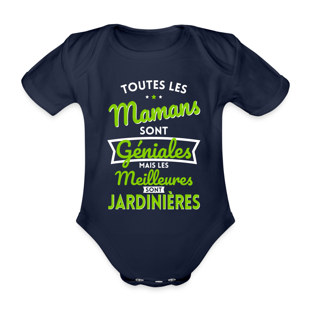 Body Bébé bio manches courtes - Mamans géniales - Les meilleures sont jardinières - marine foncé