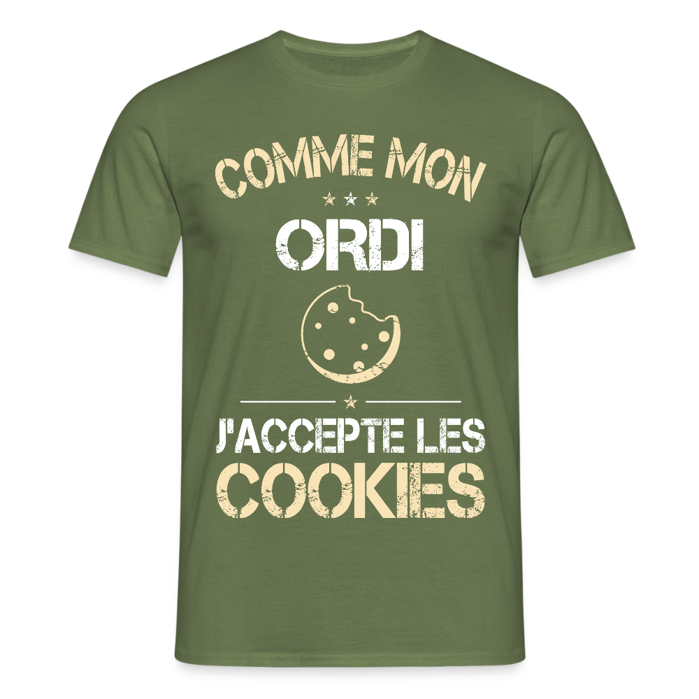 T-shirt Homme - Comme mon ordi j'accepte les cookies - vert militaire