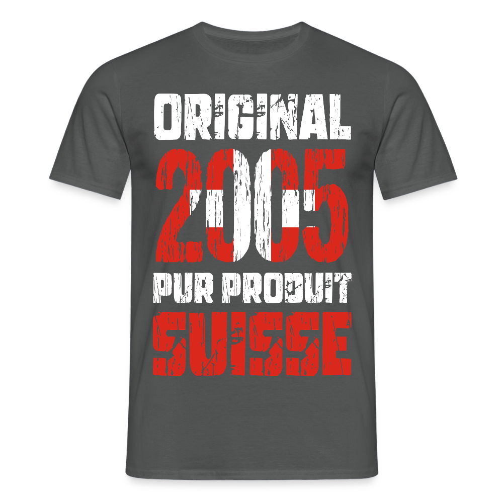 T-shirt Homme - Anniversaire 20 Ans - Original 2005 - Pur produit Suisse - charbon
