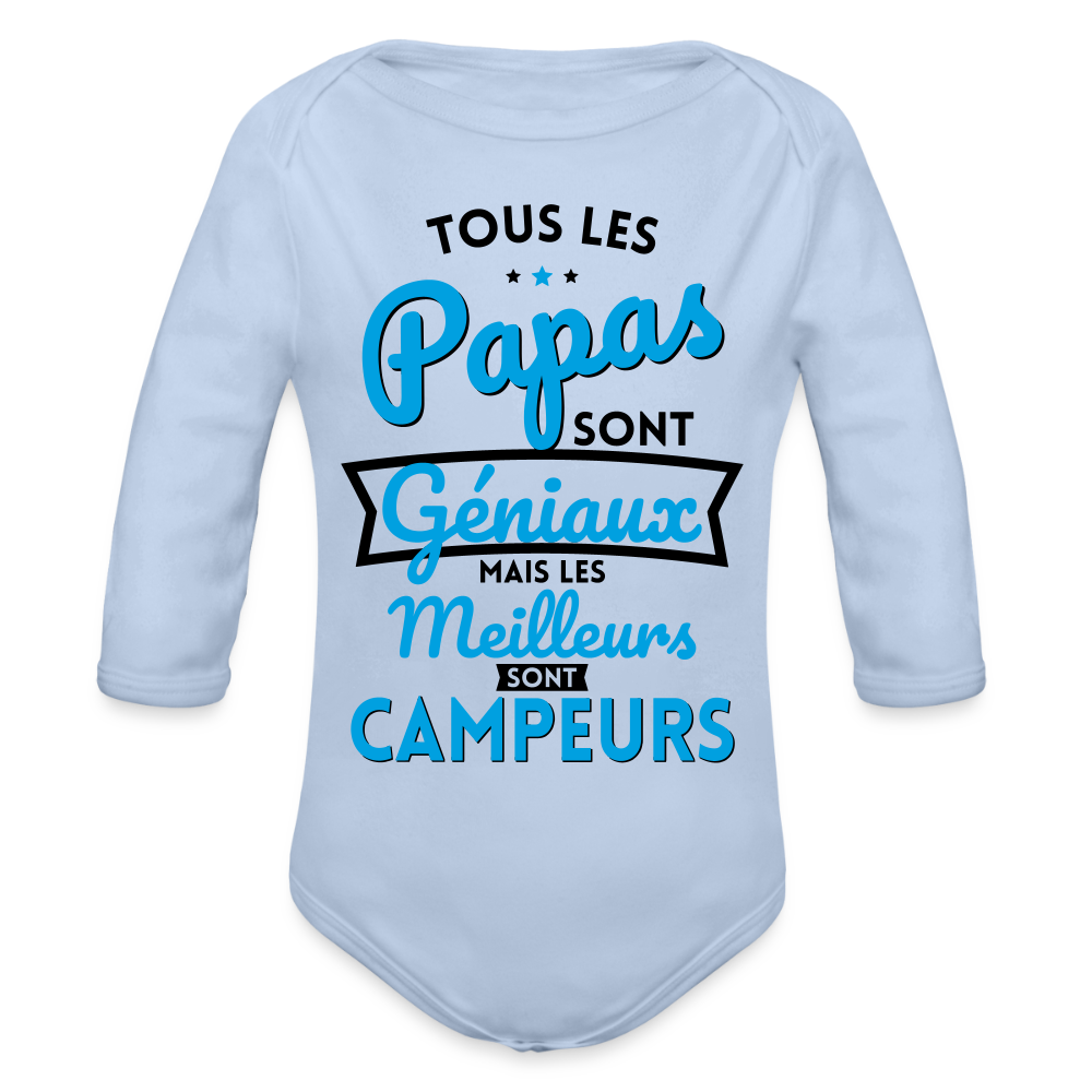 Body Bébé bio manches longues - Papas géniaux - Les meilleurs sont campeurs - ciel