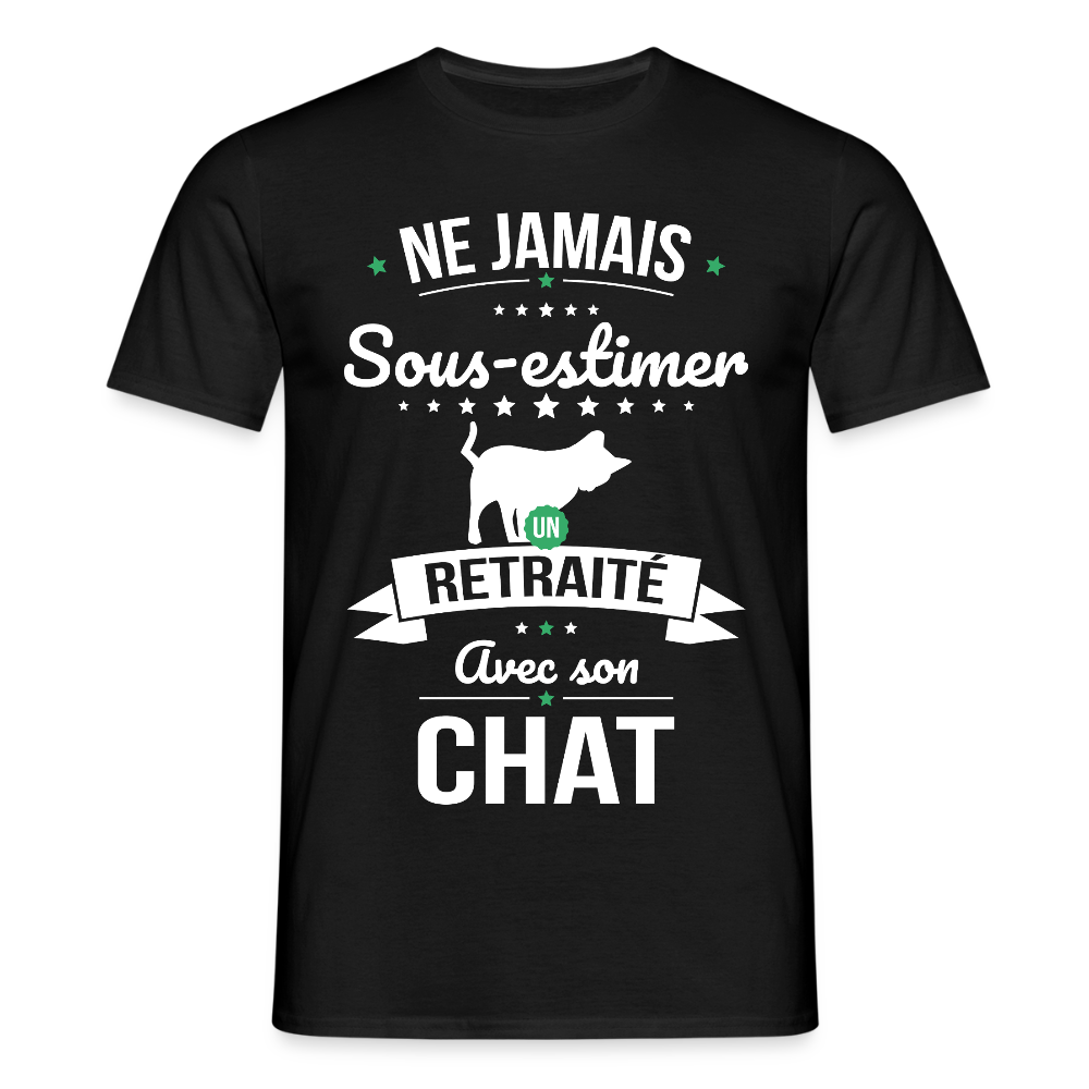 T-shirt Homme - Ne jamais sous-estimer un retraité avec son chat - noir