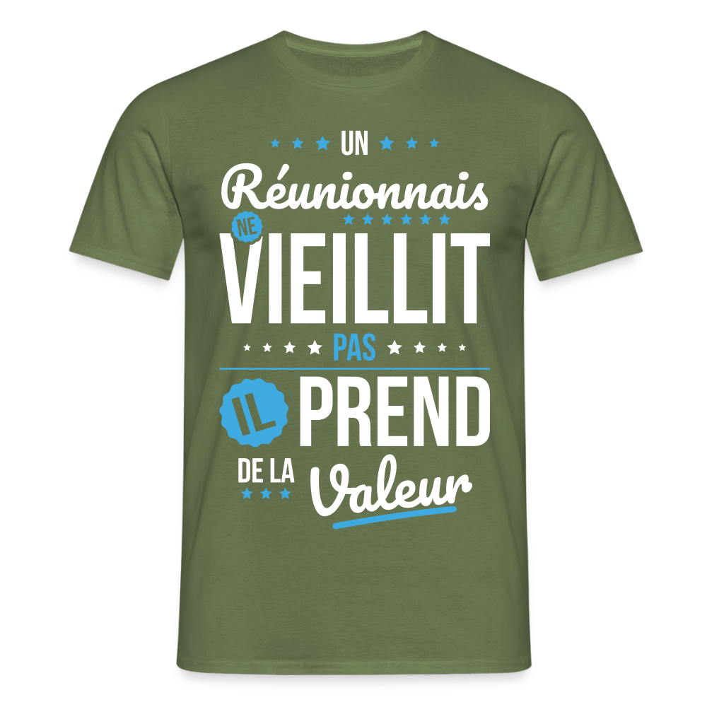 T-shirt Homme - Un Réunionnais ne vieillit pas - vert militaire