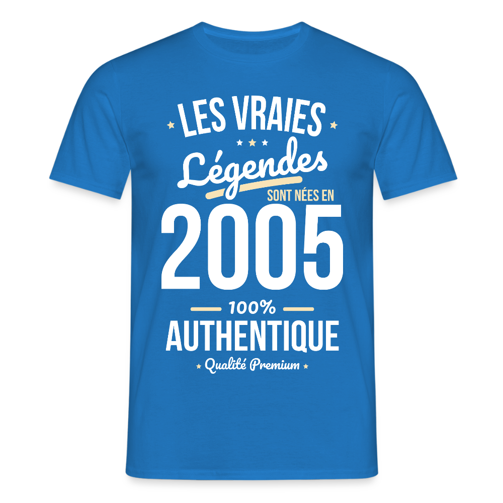 T-shirt Homme - Anniversaire 20 Ans - Les vraies Légendes sont nées en 2005 - bleu royal
