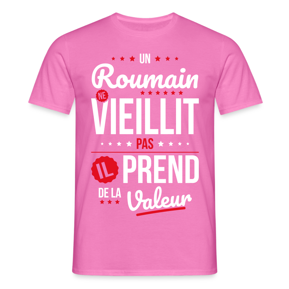 T-shirt Homme - Un Roumain ne vieillit pas - rose