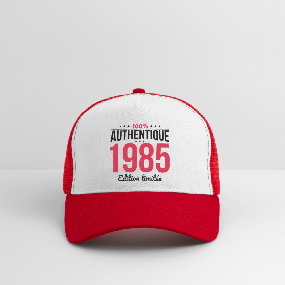 Casquette Trucker - Anniversaire 40 Ans - 100% Authentique 1985 - blanc/rouge