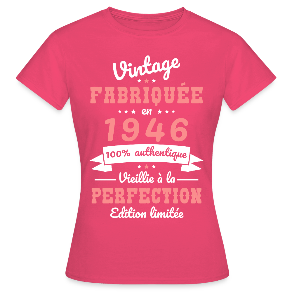 T-shirt anniversaire femme 80 ans – Vintage 1946 - rose azalée