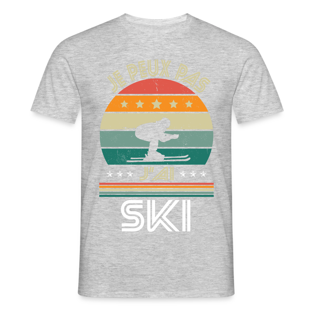 T-shirt Homme - Je peux pas j'ai Ski - gris chiné