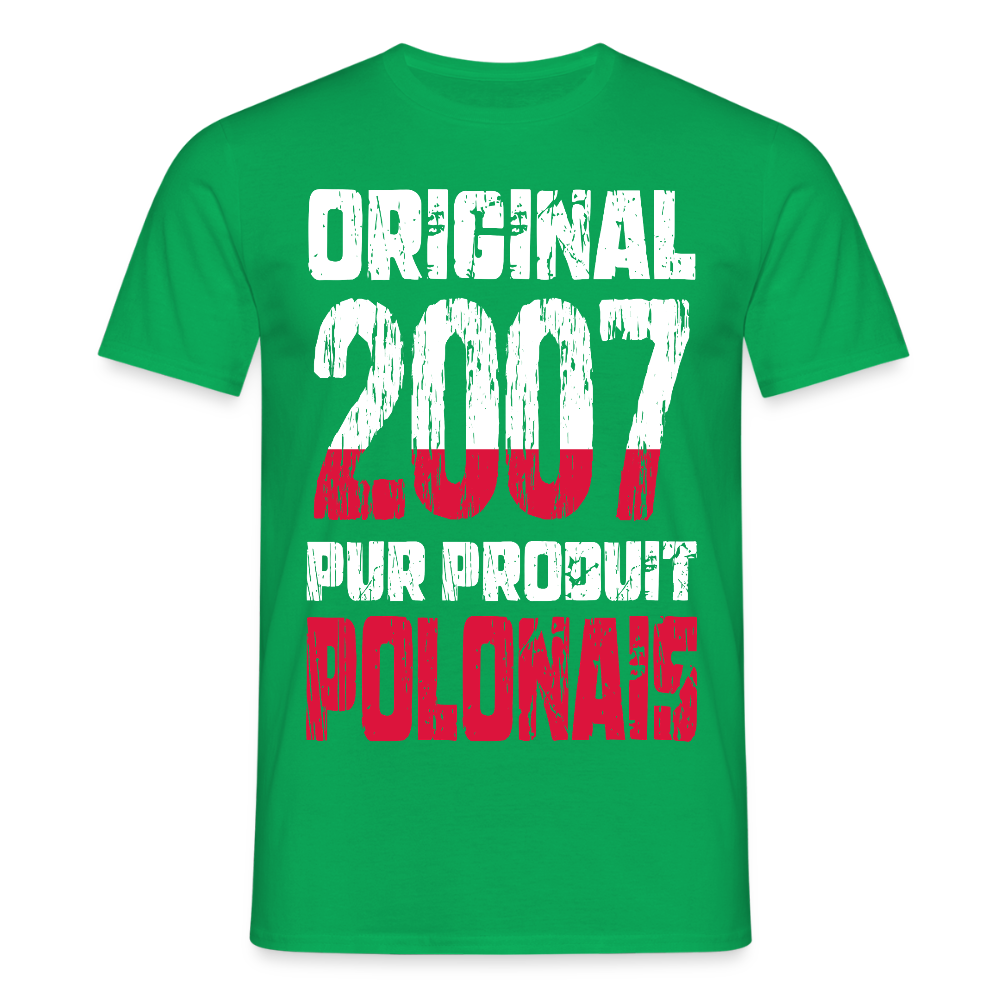 T-shirt Homme - Anniversaire 18 Ans - Original 2007 - Pur produit Polonais - vert