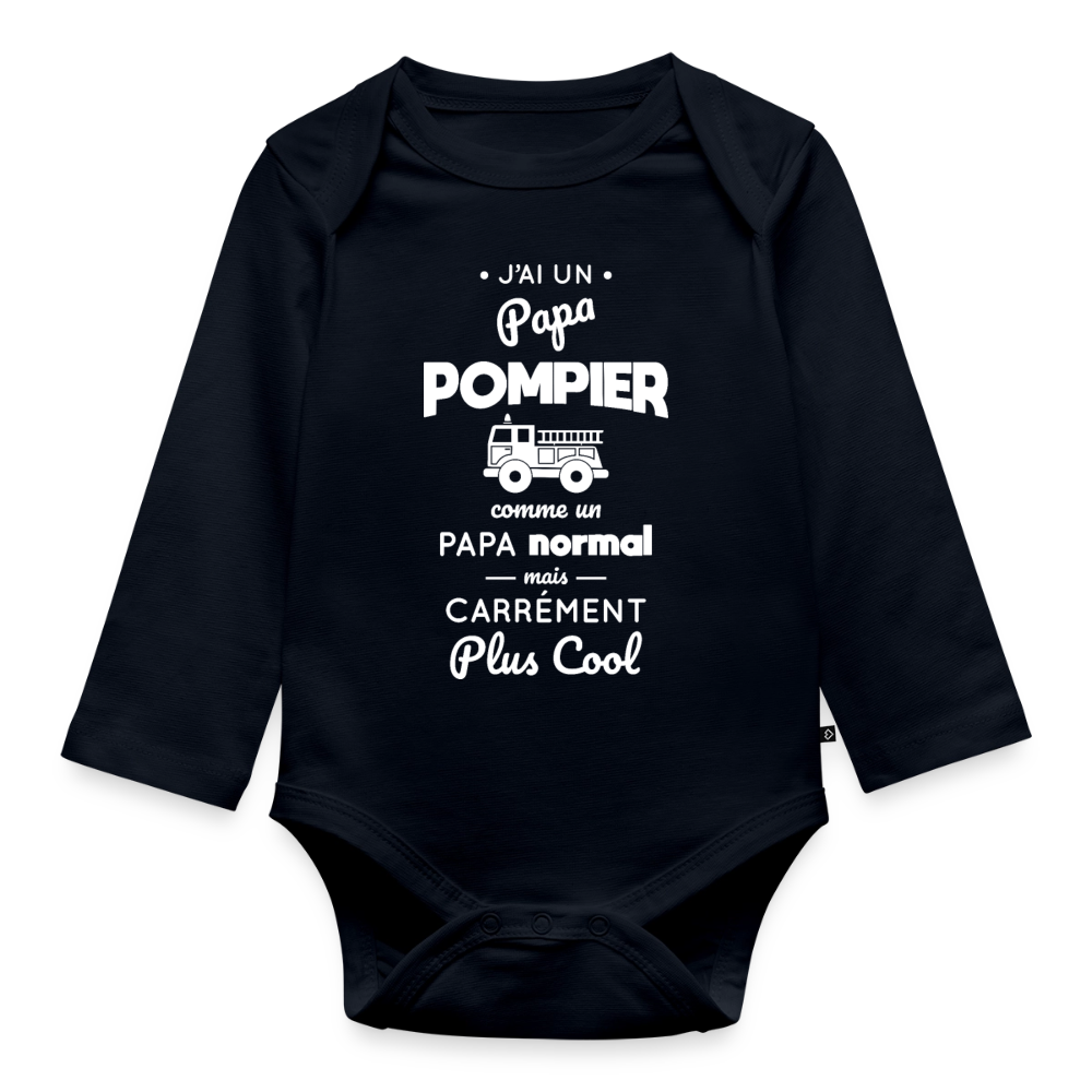 Body Bébé bio manches longues - J'ai un papa pompier - bleu marine