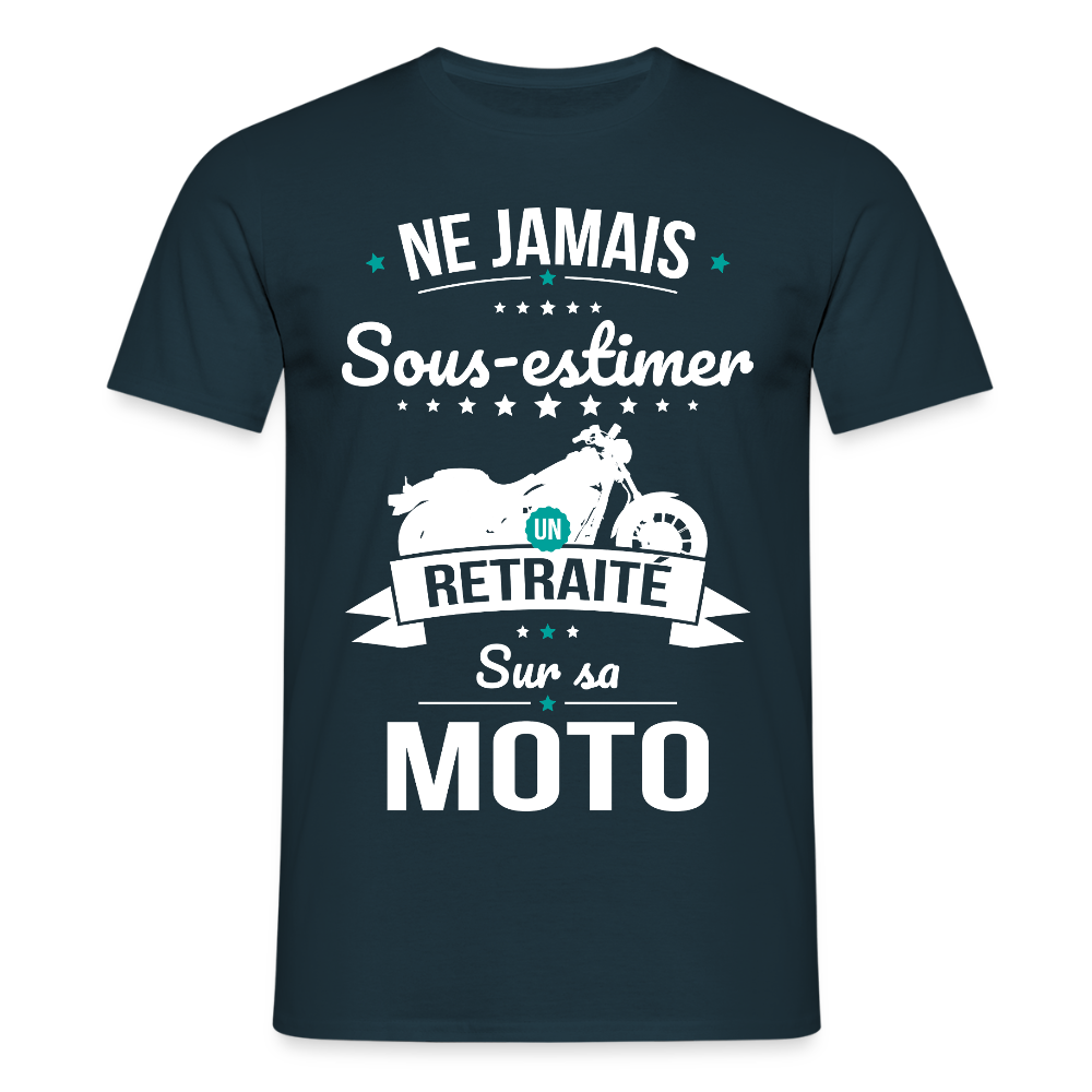 T-shirt Homme - Ne jamais sous-estimer un retraité sur sa moto - marine