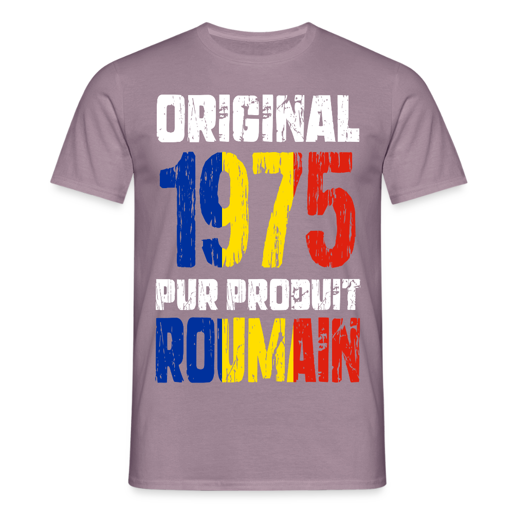 T-shirt Homme - Anniversaire 50 Ans - Original 1975 - Pur produit Roumain - mauve gris