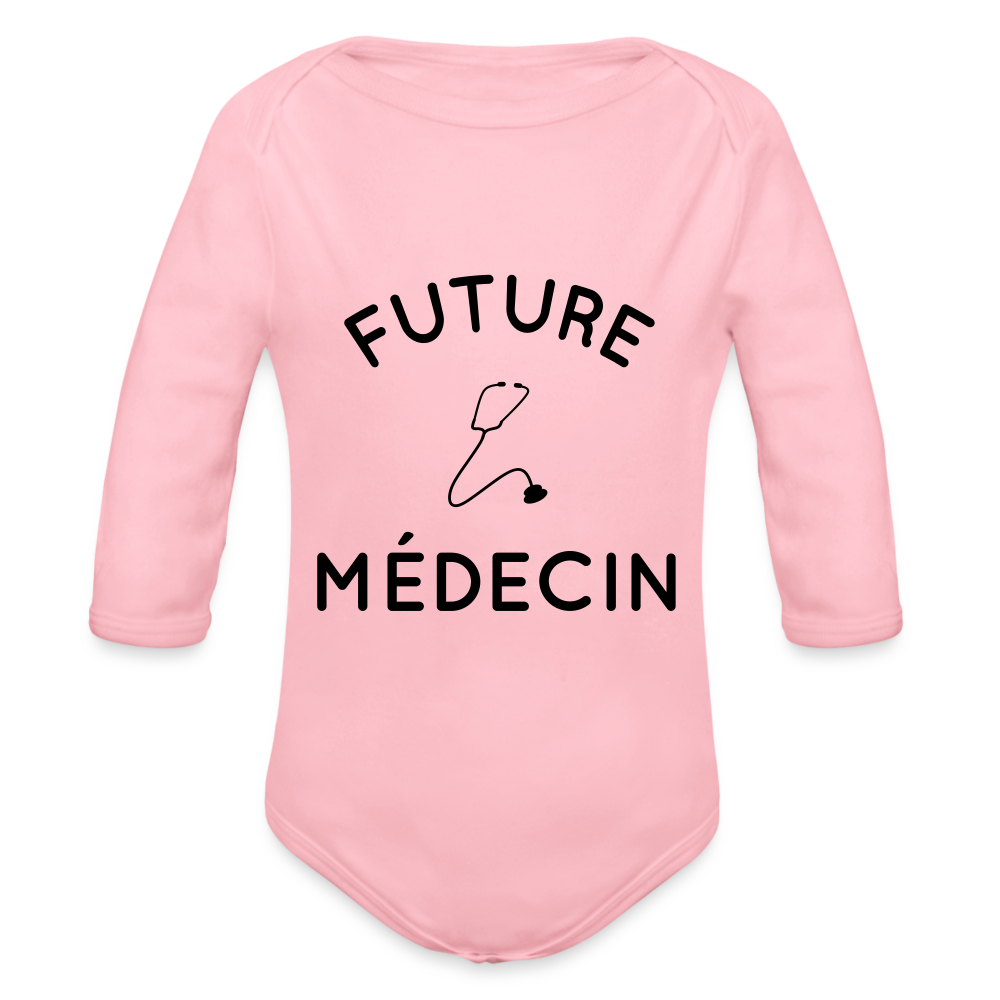 Body Bébé bio manches longues - Future médecin - rose clair