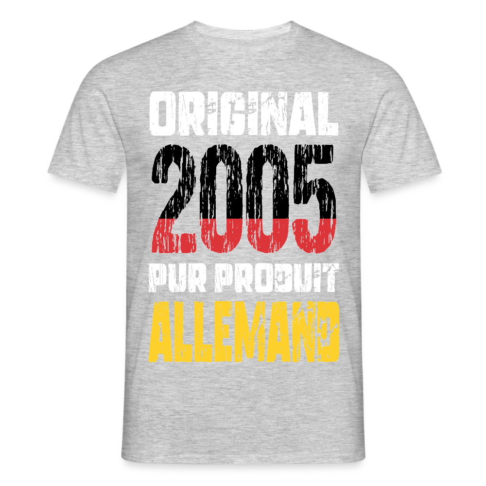 T-shirt Homme - Anniversaire 20 Ans - Original 2005 - Pur produit Allemand - gris chiné