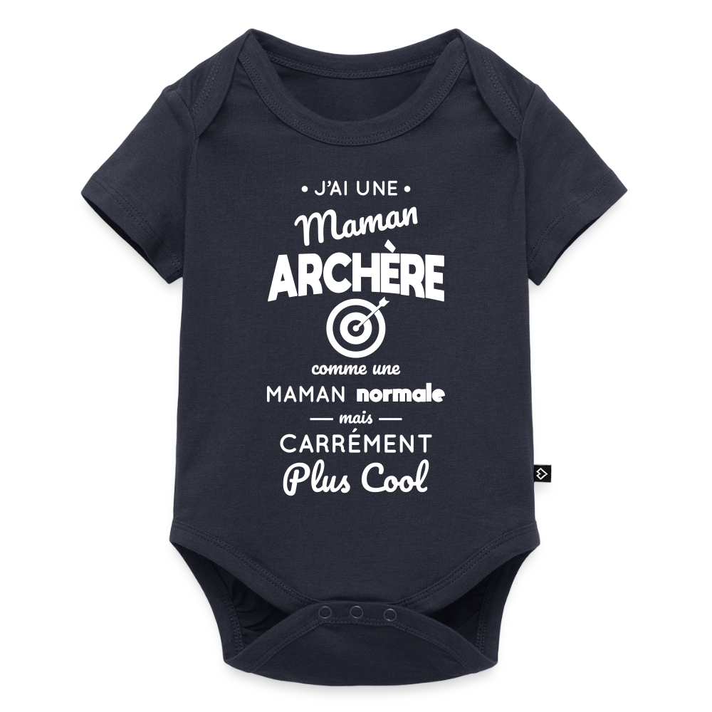 Body Bébé bio manches courtes - J'ai une maman archère - bleu marine