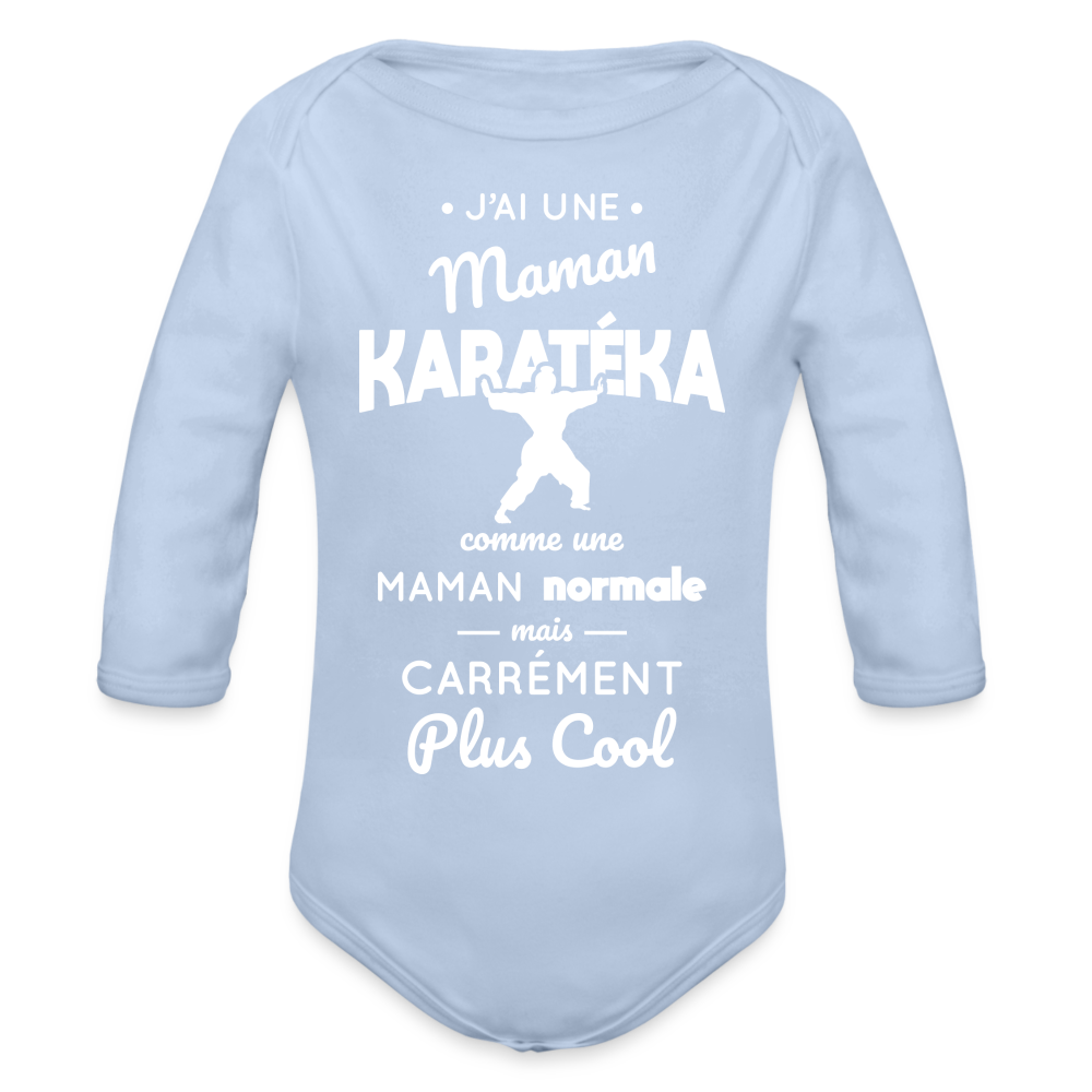 Body Bébé bio manches longues - J'ai une maman karatéka - ciel