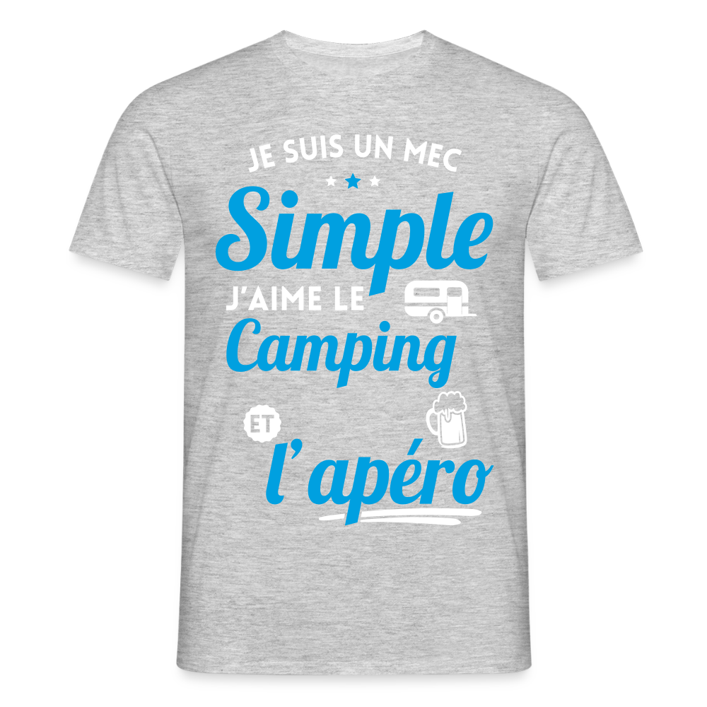 T-shirt Homme - J'aime le camping et l'apéro - gris chiné