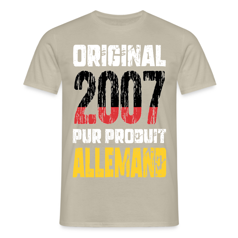 T-shirt Homme - Anniversaire 18 Ans - Original 2007 - Pur produit Allemand - beige sable